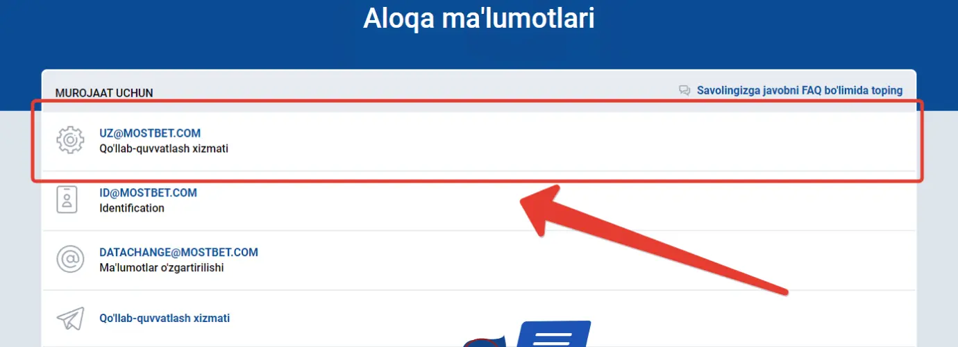 Mostbet texnik qo'llab-quvvatlash emaili